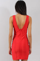 Red Plunge V Bandage Dress - Kia