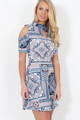 Blue Paisley Cold Shoulder Dress - Francis