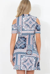 Blue Paisley Cold Shoulder Dress - Francis