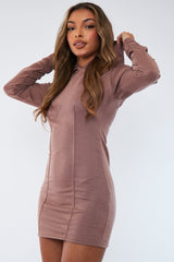 Mocha Seam Front Hoodie Mini Dress - Riley