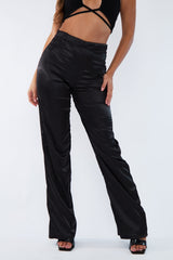 Black Satin Straight Leg Trousers - Rose