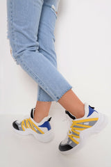 Yellow Blue Detail Chunky Trainers - Kianny