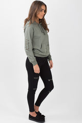 Khaki Distressed Hoodie - Kiera