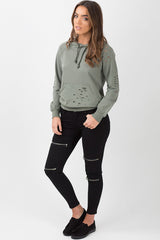 Khaki Distressed Hoodie - Kiera