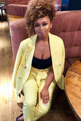 Yellow Button Front Blazer Belted Trousers Suit Co-Ord - Millie