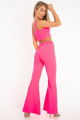 Neon Pink Crop Top and Trousers Co-ord Set - Kimmy