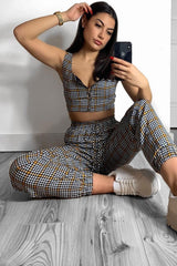 Mustard Houndstooth Crop Top Cuffed Trousers Co-Ord - Kila