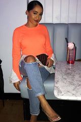 Neon Orange Shirt Insert Crew Neck Jumper - Kamilla