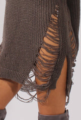 Mocha Distressed Jumper Dress - Kim