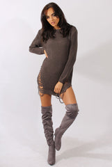 Mocha Distressed Jumper Dress - Kim