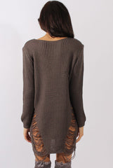 Mocha Distressed Jumper Dress - Kim
