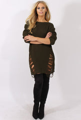 Khaki Distressed Jumper Dress - Kim