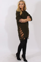 Khaki Distressed Jumper Dress - Kim