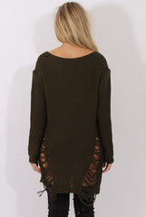 Khaki Distressed Jumper Dress - Kim
