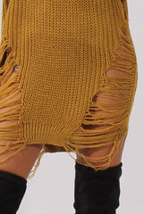 Mustard Distressed Jumper Dress - Kim