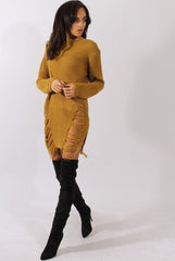 Mustard Distressed Jumper Dress - Kim