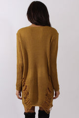 Mustard Distressed Jumper Dress - Kim