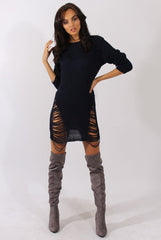 Navy Distressed Jumper Dress - Kim
