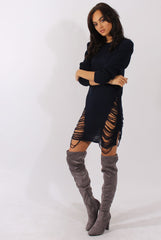 Navy Distressed Jumper Dress - Kim