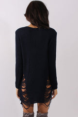 Navy Distressed Jumper Dress - Kim