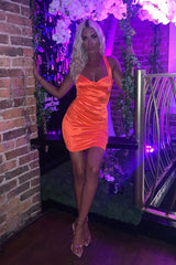 Neon Orange Satin Cup Detail Mini Dress - Jenna