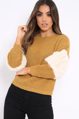 Mustard Chunky Knit Cream Fur Sleeve Jumper - Kimberly