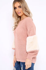 Rose Chunky Knit Fur Sleeve Jumper - Kimberly