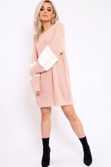 Rose Chunky Knit Fur Sleeve Jumper Dress - Jaycee