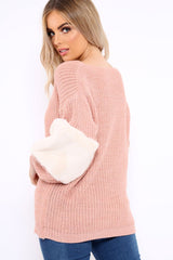 Rose Chunky Knit Fur Sleeve Jumper - Kimberly