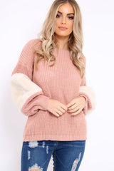 Rose Chunky Knit Fur Sleeve Jumper - Kimberly