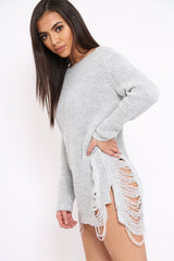 Light Grey Distressed Jumper Dress - Kim