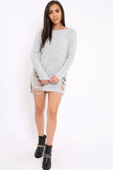 Light Grey Distressed Jumper Dress - Kim