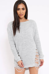 Light Grey Distressed Jumper Dress - Kim