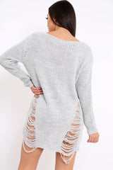Light Grey Distressed Jumper Dress - Kim