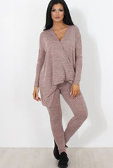 Pink V Neck Loungewear Set-Kimi
