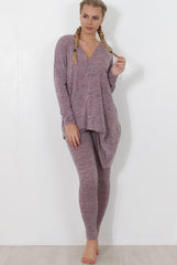 Dark Pink V Neck Loungewear Set-Kimi