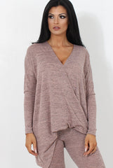 Pink V Neck Loungewear Set-Kimi