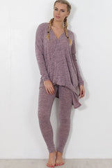 Dark Pink V Neck Loungewear Set-Kimi