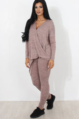 Pink V Neck Loungewear Set-Kimi