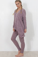 Dark Pink V Neck Loungewear Set-Kimi