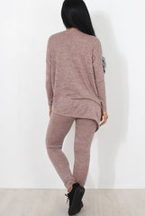 Pink V Neck Loungewear Set-Kimi