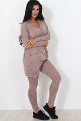 Pink V Neck Loungewear Set-Kimi