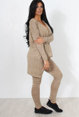 Camel V Neck Asymmetric Loungewear Set-Kimi