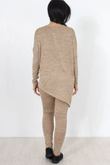 Camel V Neck Asymmetric Loungewear Set-Kimi