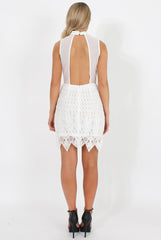 White High Neck Crochet Backless Dress - Kimmi