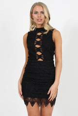 Black High Neck Crochet Backless Dress - Kimmi
