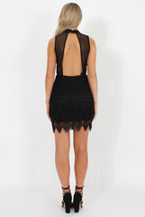 Black High Neck Crochet Backless Dress - Kimmi