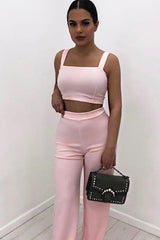 Baby Pink Crop Top and Trousers Co-ord Set - Kimmy