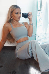 Grey Crop Top and Trousers Co-ord Set - Kimmy