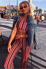 Red Striped Crop Top and Trousers Co-ord Set - Kimmy